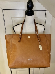 COACH Turnlock Crossgrain Leather Tote Bag Saddle Brown