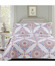 3-Piece Floral Diamonds Quilt Set - Queen/Full