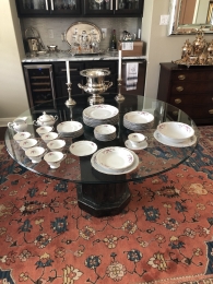 Walbrzych Porcelan in the Gold RimmedRosebud Pattern, complete 45pc set