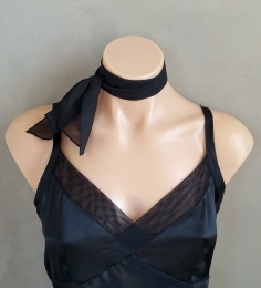 Small Short Black Chiffon Scarf, Black Skinny Scarf, Sheer Black Scarf, Short Black Scarf, Small Black Scarf, Short Neck Scarf, Gift Her