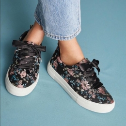J Slides Anthropology Black Floral Sneakers