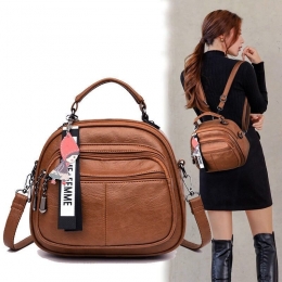 Women Shoulder Crossbody Multifunctional Backpack Female Vintage Retro Soft Leather Multi-Pocket Backpack Women Small Backpack