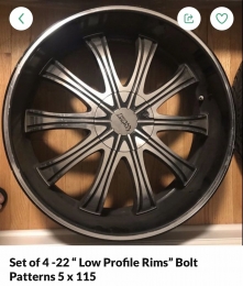 Set of 4 -22 “ Low Profile Rims” Bolt Patterns 5 x 115