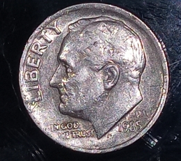 1985 p Roosevelt dime with DDO DDR mint error